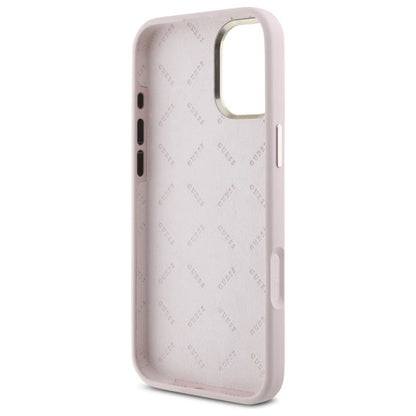 Guess Silicone Script Metal Logo &amp; Frame iPhone 16 Case - Pink_6