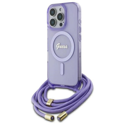 Guess Crossbody Cord Script MagSafe Case for iPhone 16 Pro - Purple_0
