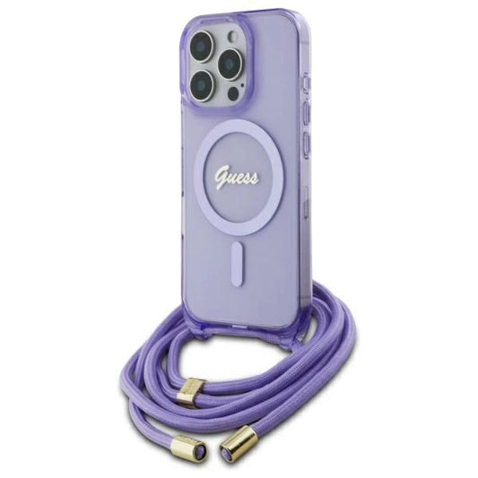Guess Crossbody Cord Script MagSafe Case for iPhone 16 Pro - Purple_0