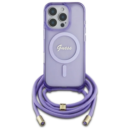Guess Crossbody Cord Script MagSafe Case for iPhone 16 Pro - Purple_1