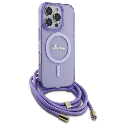 Guess Crossbody Cord Script MagSafe Case for iPhone 16 Pro - Purple_2
