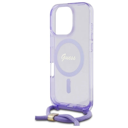 Guess Crossbody Cord Script MagSafe Case for iPhone 16 Pro - Purple_4