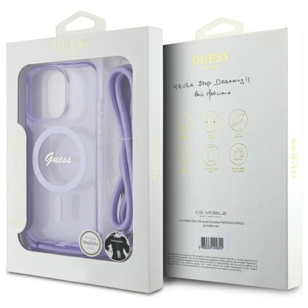 Guess Crossbody Cord Script MagSafe Case for iPhone 16 Pro - Purple_6