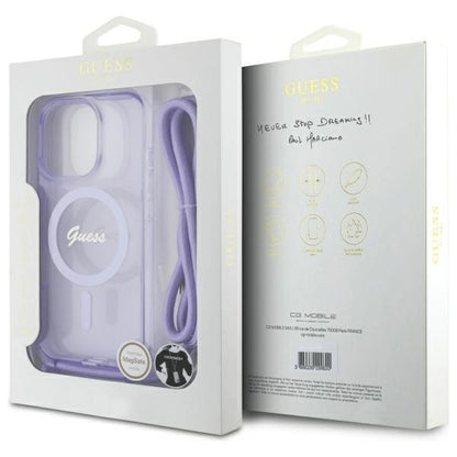 Guess Crossbody Cord Script MagSafe Case for iPhone 16 Pro - Purple_6