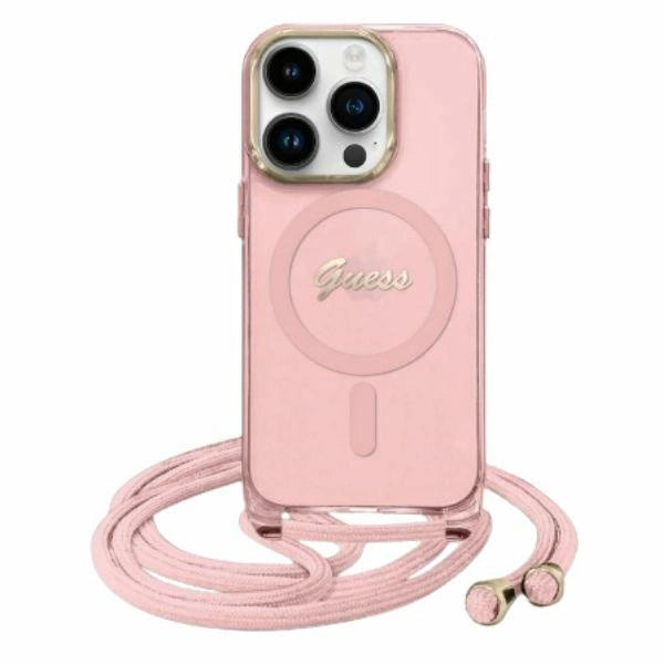 Guess Crossbody Cord Script MagSafe iPhone 16 Case - Pink_0