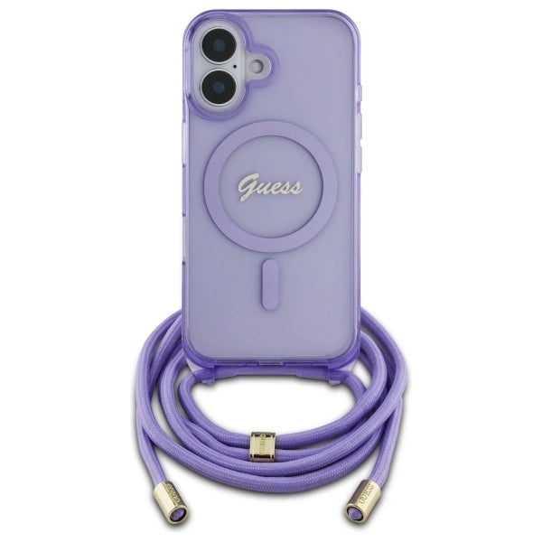 Guess Crossbody Cord Script MagSafe iPhone 16 Case - Purple_1