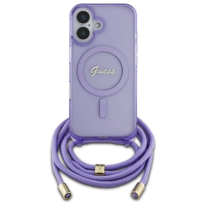 Guess Crossbody Cord Script MagSafe iPhone 16 Case - Purple_1