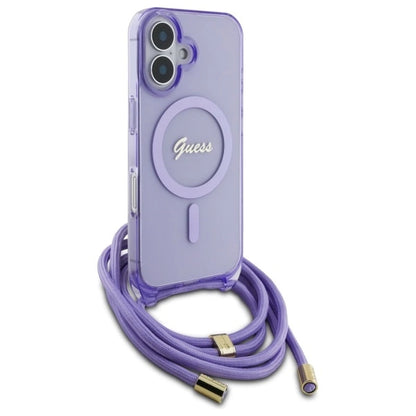Guess Crossbody Cord Script MagSafe iPhone 16 Case - Purple_2