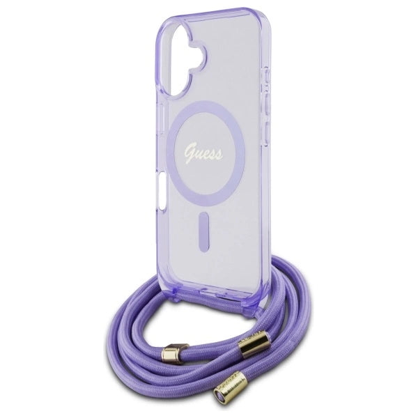 Guess Crossbody Cord Script MagSafe iPhone 16 Case - Purple_4