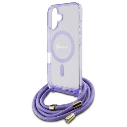 Guess Crossbody Cord Script MagSafe iPhone 16 Case - Purple_4
