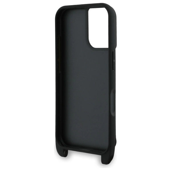 Karl Lagerfeld Saffiano Karl&amp;Choupette Metal Pin CBDY Strap iPhone 16 Case - Black_4