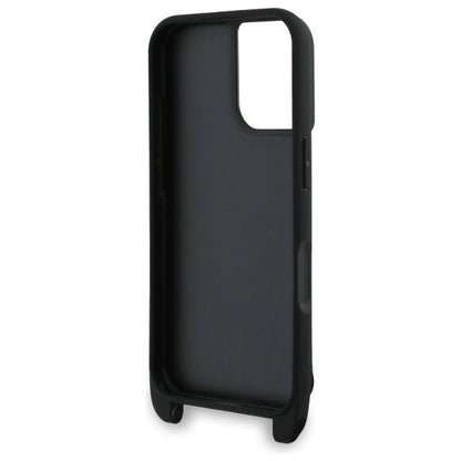 Karl Lagerfeld Saffiano Karl&amp;Choupette Metal Pin CBDY Strap iPhone 16 Case - Black_4