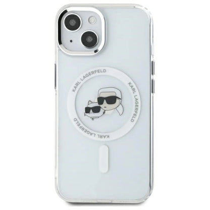 Karl Lagerfeld IML Metal Karl&amp;Choupette Head MagSafe iPhone 14 Case - White_2
