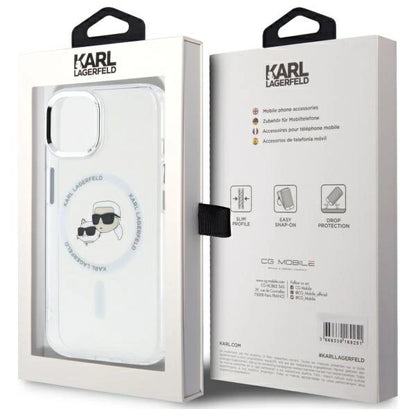 Karl Lagerfeld IML Metal Karl&amp;Choupette Head MagSafe iPhone 14 Case - White_7