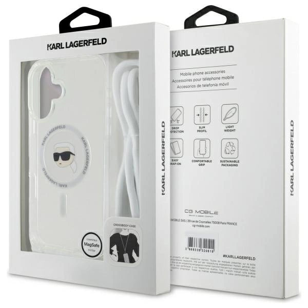 Karl Lagerfeld Crossbody IML Karl Head Magsafe Case for iPhone 16 - Clear_6