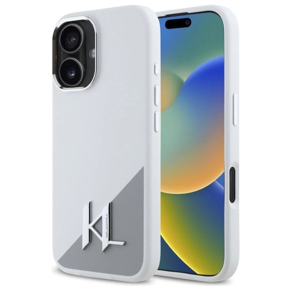 Karl Lagerfeld Silicone Initial Metal Logo MagSafe iPhone 16 Case - White_0
