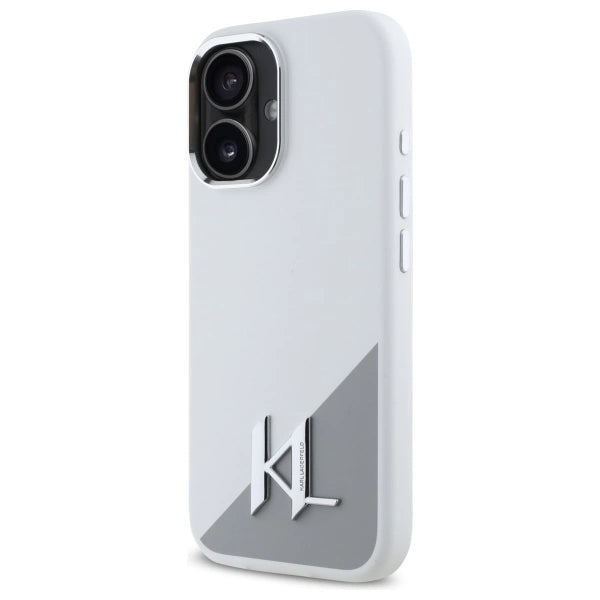 Karl Lagerfeld Silicone Initial Metal Logo MagSafe iPhone 16 Case - White_1