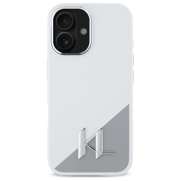 Karl Lagerfeld Silicone Initial Metal Logo MagSafe iPhone 16 Case - White_2