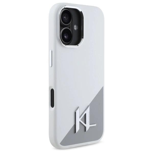 Karl Lagerfeld Silicone Initial Metal Logo MagSafe iPhone 16 Case - White_3