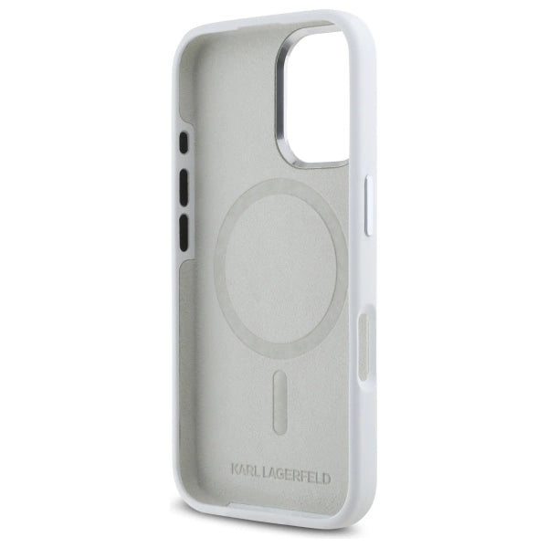 Karl Lagerfeld Silicone Initial Metal Logo MagSafe iPhone 16 Case - White_6