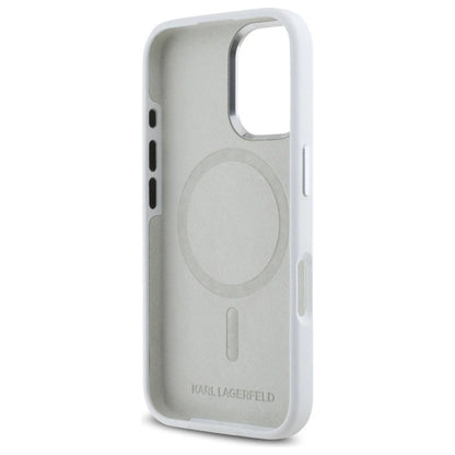 Karl Lagerfeld Silicone Initial Metal Logo MagSafe iPhone 16 Case - White_6
