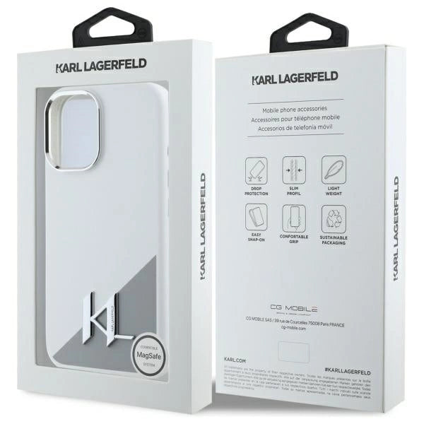 Karl Lagerfeld Silicone Initial Metal Logo MagSafe iPhone 16 Case - White_7