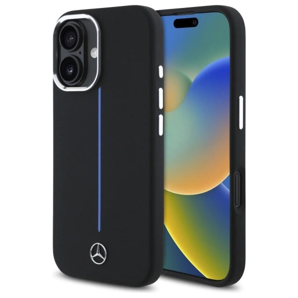 Mercedes Silicone Blue Stripe MagSafe iPhone 16 Case - Black_0