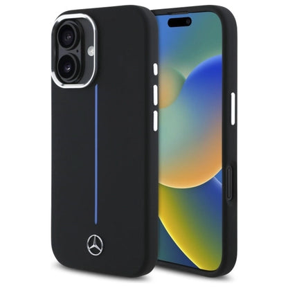 Mercedes Silicone Blue Stripe MagSafe iPhone 16 Case - Black_0