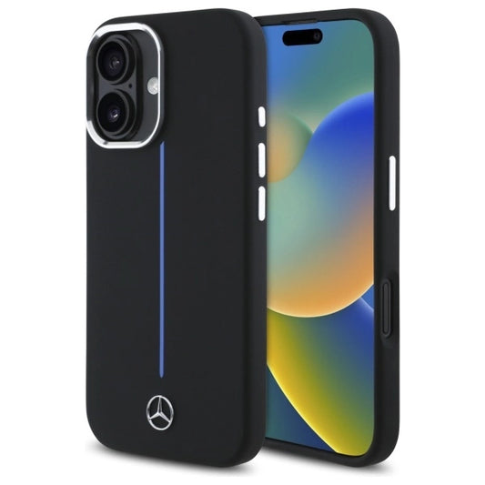Mercedes Silicone Blue Stripe MagSafe iPhone 16 Case - Black_0