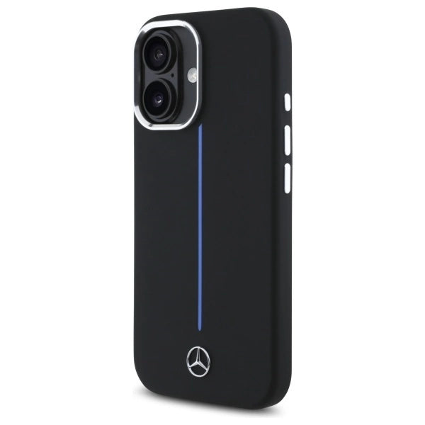 Mercedes Silicone Blue Stripe MagSafe iPhone 16 Case - Black_1