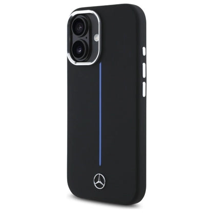Mercedes Silicone Blue Stripe MagSafe iPhone 16 Case - Black_1