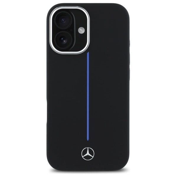 Mercedes Silicone Blue Stripe MagSafe iPhone 16 Case - Black_2
