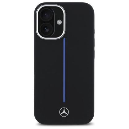 Mercedes Silicone Blue Stripe MagSafe iPhone 16 Case - Black_2