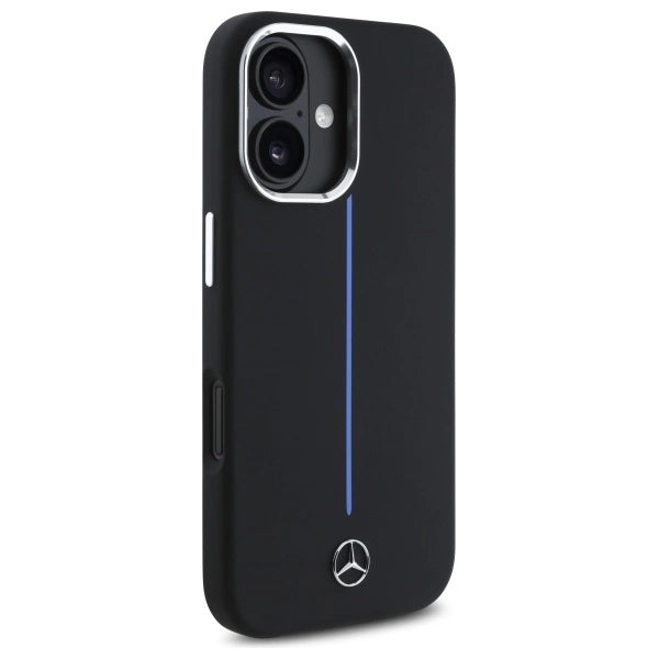 Mercedes Silicone Blue Stripe MagSafe iPhone 16 Case - Black_3