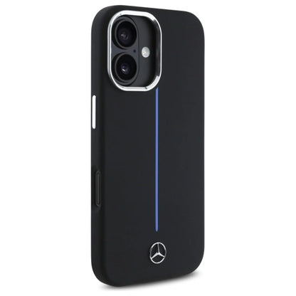 Mercedes Silicone Blue Stripe MagSafe iPhone 16 Case - Black_3