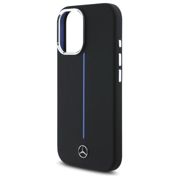 Mercedes Silicone Blue Stripe MagSafe iPhone 16 Case - Black_5
