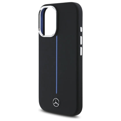 Mercedes Silicone Blue Stripe MagSafe iPhone 16 Case - Black_5