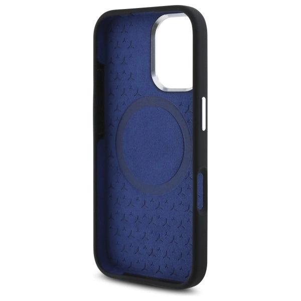 Mercedes Silicone Blue Stripe MagSafe iPhone 16 Case - Black_6