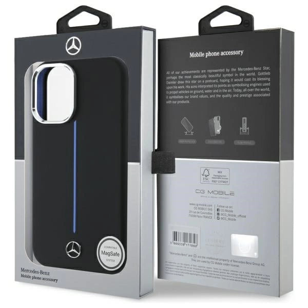 Mercedes Silicone Blue Stripe MagSafe iPhone 16 Case - Black_7