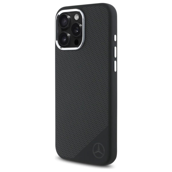 Mercedes Silicone Tonal Logo Wood Pattern MagSafe iPhone 16 Pro Max Case - Black_1