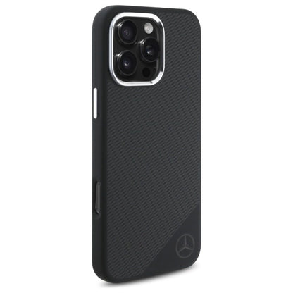 Mercedes Silicone Tonal Logo Wood Pattern MagSafe iPhone 16 Pro Max Case - Black_3