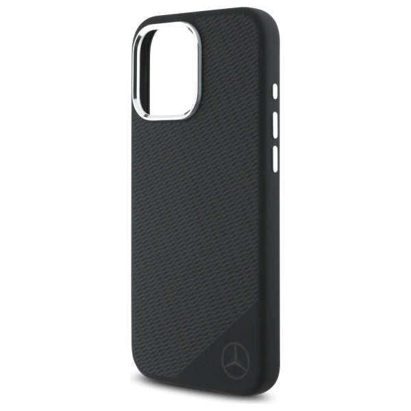 Mercedes Silicone Tonal Logo Wood Pattern MagSafe iPhone 16 Pro Max Case - Black_5