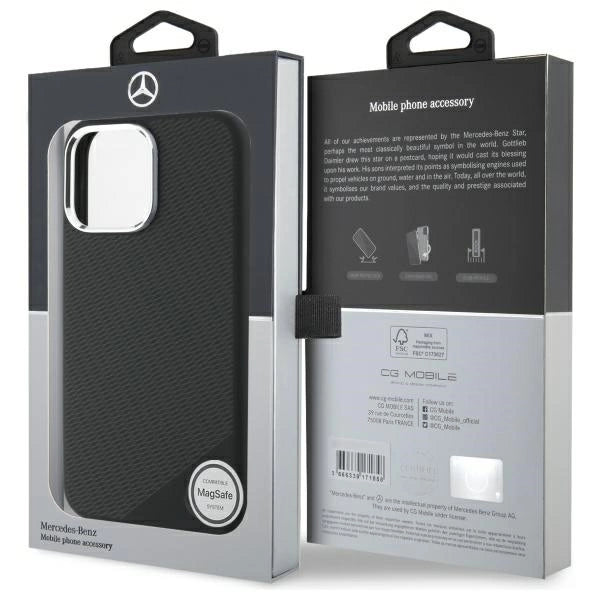 Mercedes Silicone Tonal Logo Wood Pattern MagSafe iPhone 16 Pro Max Case - Black_7