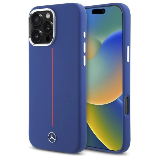 Mercedes Silicone Red Stripe MagSafe Case for iPhone 16 Pro Max - Navy Blue_0