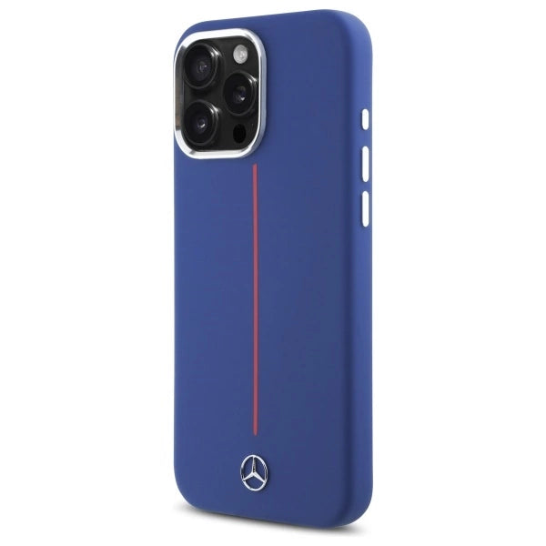 Mercedes Silicone Red Stripe MagSafe Case for iPhone 16 Pro Max - Navy Blue_1