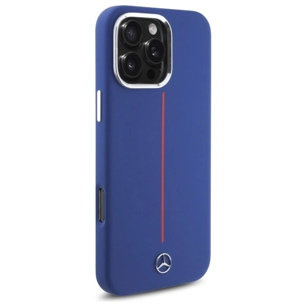 Mercedes Silicone Red Stripe MagSafe Case for iPhone 16 Pro Max - Navy Blue_3