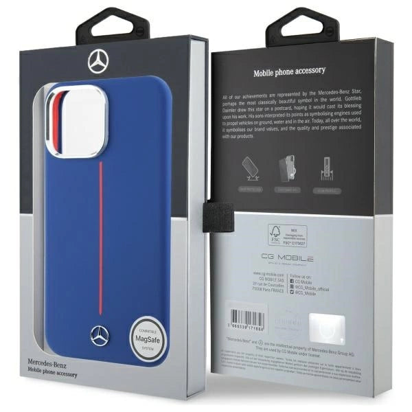 Mercedes Silicone Red Stripe MagSafe Case for iPhone 16 Pro Max - Navy Blue_7