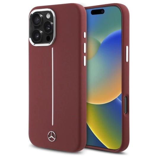 Mercedes Silicone White Stripe MagSafe Case for iPhone 16 Pro Max - Red_0