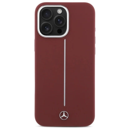 Mercedes Silicone White Stripe MagSafe Case for iPhone 16 Pro Max - Red_2
