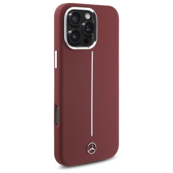 Mercedes Silicone White Stripe MagSafe Case for iPhone 16 Pro Max - Red_3